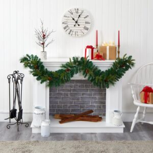 Nearly Natural 6 ft. Battery Operated Pre-lit Mixed Pine and Pinecone Artificial Garland with 35 Clear LED Lights