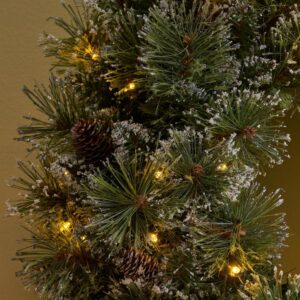 Noble House 24 in. Battery Operated Pre-Lit LED Artificial Christmas Wreath with Flocked Snow, Glitter Branches, and Pinecones