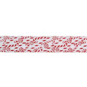 Northlight 2.5 in. x 16 yds. White and Red Candy Cane Wired Craft Ribbon