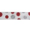 Northlight 2.5 in. x 16 yds. Silver and Red Glitter Polka Dots on Metallic Wired Ribbon