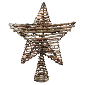 Northlight 11.5 in. Natural Brown Rattan Star Christmas Tree Topper - Clear Lights