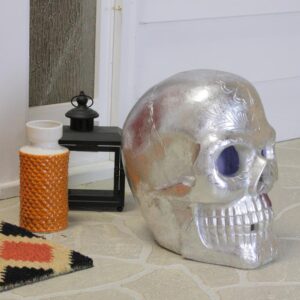 Northlight 14 in. LED Silver Metallic Day of the Dead Skull