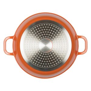 MasterPan Enamel 3 qt. Round Cast Aluminum Nonstick Casserole Dish in Orange with Lid