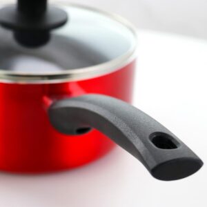 Oster Merrion 2.5 qt. Aluminum Nonstick Sauce Pan in Red with Glass Lid