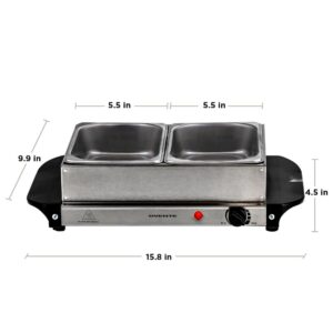 Ovente 2.1 qt. Silver Chafing Dishes, Electric Buffet Server Tray with 2 x 1L Stainless Steel Warming Pans and Lids