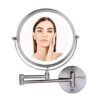 Ovente 13.2 in. H x 1.6 in. W, Small Round Nickel Brushed Lighted Framed Modern Vanity Mirror, 1x 7x Magnification