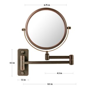 Ovente Small Round Wall Mounted Antique Bronze Makeup Mirror (11 in. H x 1.4 in. W), 1x-10x Magnification