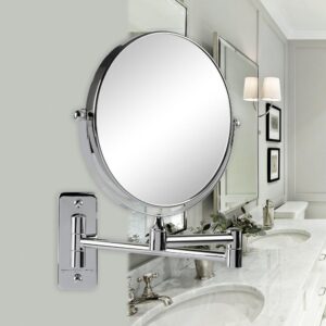 Ovente Small Round Wall Mounted Polished Chrome Makeup Mirror (11 in. H x 1.4 in. W), 1x-10x Magnification
