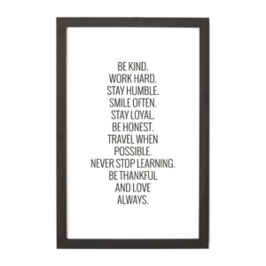 Petal Lane Be Kind, Work Hard, Ebony Frame, Magnetic Memo Board
