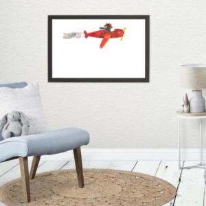 Petal Lane Watercolor Dog Airplane Ebony Frame Magnetic Memo Board