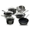 GRANITESTONE 10-Piece Aluminum Hammered Ultra-Durable Non-Stick Diamond Infused Cookware Set in Pewter