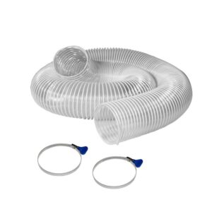 POWERTEC 4 in. x 50 ft. Flexible PVC Dust Collection Hose with 2 Key Hose Clamps, Clear Color