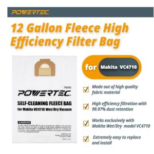 POWERTEC Self-Cleaning Fleece Bag Replacement for Makita VC4710 Wet/Dry Vacuum (5-Pack)