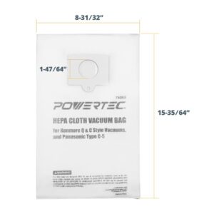 POWERTEC HEPA Cloth Vacuum Bag Replacement for Kenmore Q and C Style Vacuums, and Panasonic Type C-5 (6-Pack)