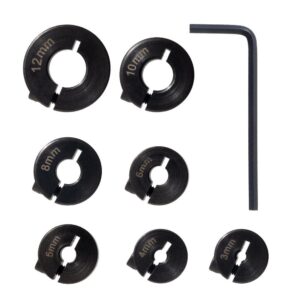 POWERTEC Steel Drill Bit Stop Collar w/Split Ring Design and Size Markings 3 mm, 4 mm, 5 mm, 6 mm, 8 mm, 10mm, 12mm (7-Piece Set)