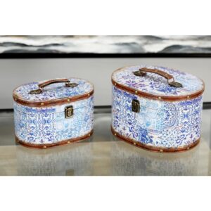 LITTON LANE Oval Wood and Faux Leather Case-Style Boxes with Lid (Set of 2)