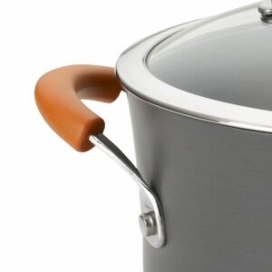 Rachael Ray Classic Brights 10 qt. Hard-Anodized Aluminum Nonstick Stock Pot in Orange and Gray with Glass Lid