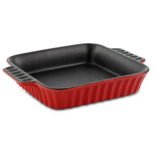 Crock-Pot Denhoff Ribbed 8 in. Square Stoneware Nonstick Casserole Dish in Red
