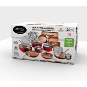 Gotham Steel 20-Piece Aluminum Ti-Ceramic Nonstick Cookware and Bakeware Set in Red
