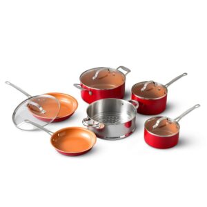 Gotham Steel 20-Piece Aluminum Ti-Ceramic Nonstick Cookware and Bakeware Set in Red