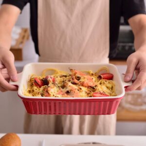 MALACASA 2-Piece Red Rectangle Porcelain Bakeware Set 9 in. and 11 in. Baking Dishes