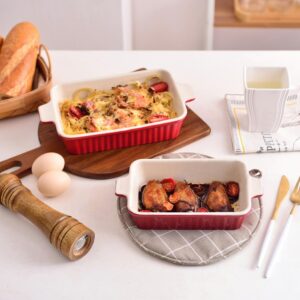 MALACASA 2-Piece Red Rectangle Porcelain Bakeware Set 9 in. and 11 in. Baking Dishes