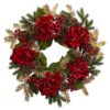 Nearly Natural 24 in. Hydrangea Pine Wreath