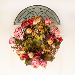 Nearly Natural 24.0 in. H Red Peony Hydrangea Wreath