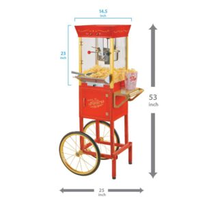 Nostalgia Vintage 600-Watt 8 oz. Oil Red Popcorn Machine with Cart