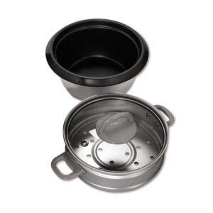 Oster 6-Cup Red Rice Cooker with Steaming Tray, Measuring Cup and Rice Paddle