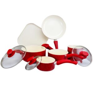 Oster San Jacinto 9-Piece Aluminum Nonstick Cookware Set in Red Speckle