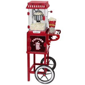 West Bend Popcorn Cart 2.5 oz Non-Stick Stainless Steel Kettle, Makes 10 Cups, Cabinet Built-In Light, with Spoon & Scoop