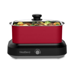 West Bend 5 qt. Red Non-Stick Versatility Slow Cooker with 5-Temperature Settings Includes Travel Lid and Thermal Tote