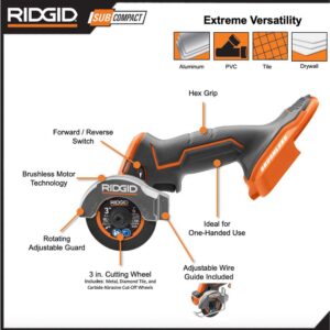 RIDGID 18V SubCompact Lithium-Ion Brushless Drill Kit, 3 in. Multi-Material Saw with (2) 2.0 Ah Batteries, Charger, and Bag