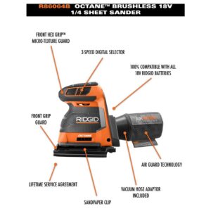 RIDGID 18-Volt OCTANE Cordless Brushless 3-Speed 1/4 Sheet Sander