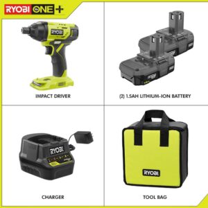 RYOBI 18-Volt ONE+ Lithium-Ion Cordless 1/4 in. Impact Driver Kit with (2) 1.5 Ah Batteries, Charger, and Bag