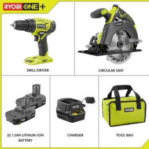 RYOBI 18-Volt ONE+ Lithium-Ion Cordless 2-Tool Combo Kit w/ Drill/Driver, Circular Saw, (2) 1.5 Ah Batteries, Charger, and Bag