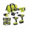 RYOBI 18-Volt ONE+ Cordless 4-Tool Combo Kit w/ (2) Batteries, Charger & Bag w/ BONUS Impact Rated Driving Kit (70-Piece)