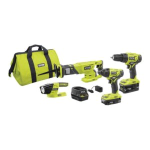 RYOBI 18-Volt ONE+ Lithium-ion Cordless 4-Tool Combo Kit with Free 18-Volt ONE+ 4.0 Ah LITHIUM+ HP High Capacity Battery