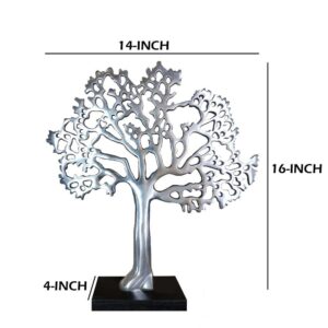 Benjara Stylish Silver and Black Aluminum Tree Decor with Block Base
