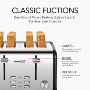 Boyel Living 1650 W 4-Slice Silver Wide Slot Toaster with Dual Control Panels of Bagel, Defrost and Cancel Function