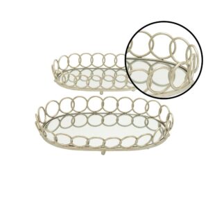 LITTON LANE Modern Silver Decorative Oval Ring Mirror Trays (Set of 2)