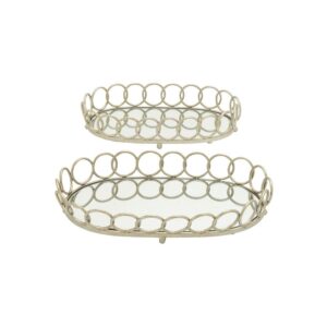 LITTON LANE Modern Silver Decorative Oval Ring Mirror Trays (Set of 2)