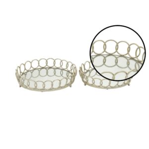 LITTON LANE Modern Silver Decorative Round Ring Mirror Trays (Set of 2)