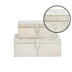 LITTON LANE Wide Rectangular Wood and Leather Silver Boxes (Set of 2)