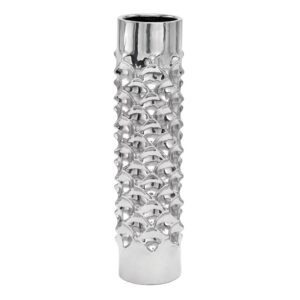 LITTON LANE 23 in. Ceramic Tower Decorative Vase in Silver