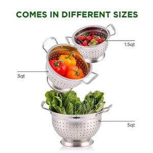 Ovente Dishwasher-Safe Stainless Steel Colander Set (3-Piece) (1.5 qt., 3qt., 5qt.)