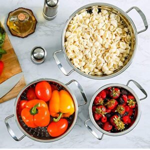 Ovente Dishwasher-Safe Stainless Steel Colander Set (3-Piece) (1.5 qt., 3qt., 5qt.)