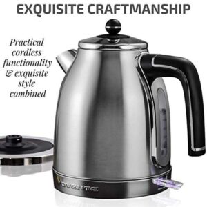 Ovente 7.2-Cup Silver Stainless Steel Electric Kettle with Removable Filter, Boil Dry Protection and Auto Shut Off Features
