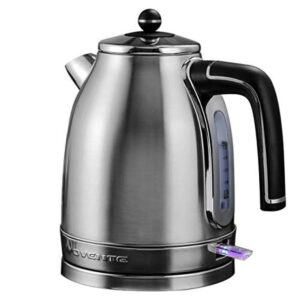 Ovente 7.2-Cup Silver Stainless Steel Electric Kettle with Removable Filter, Boil Dry Protection and Auto Shut Off Features
